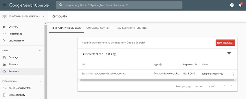 Nová verze GSC nástroje URL Removal. Funkční od 27. 1. 2020